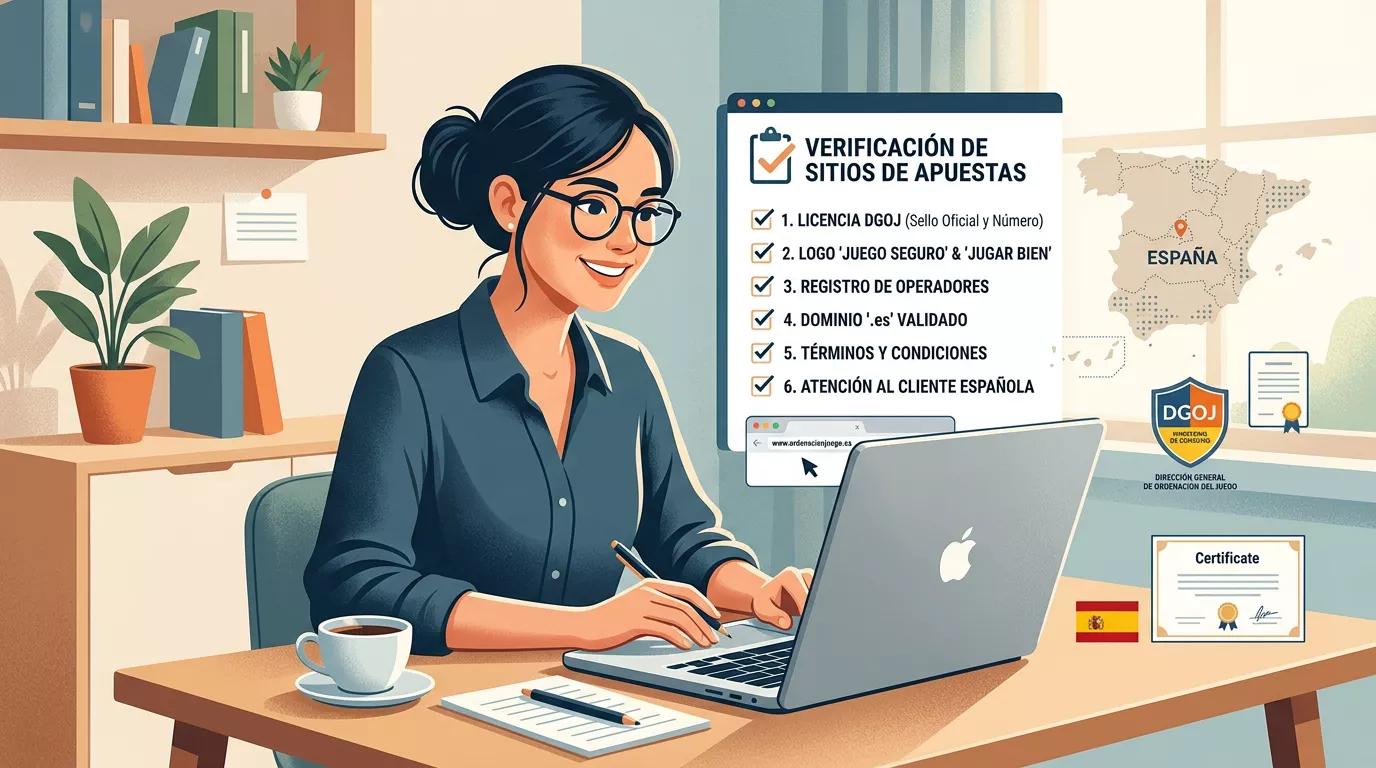 Mesa de trabajo con una lista de comprobación oficial para evaluar una web de casino